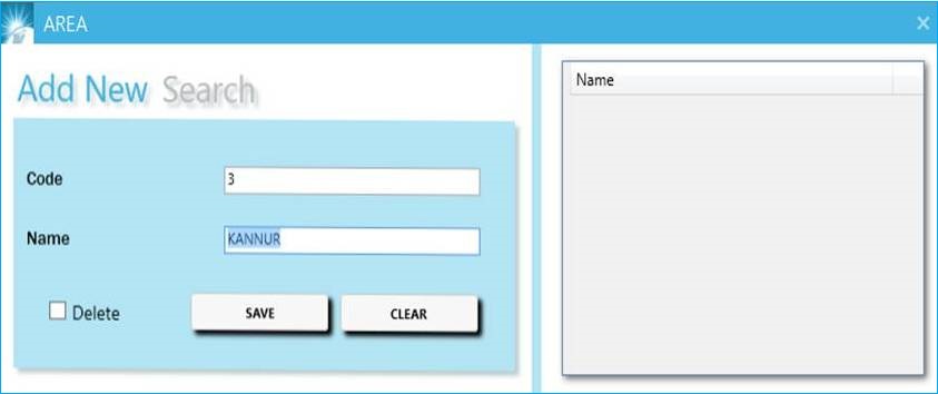 GST billing software-Area Creation Window
