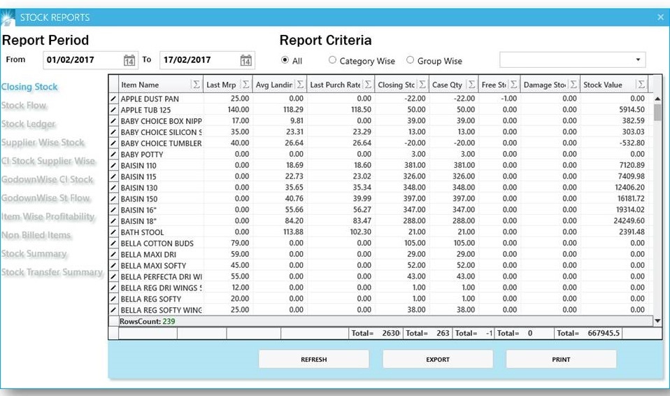 GST billing software-Closing Stock Report
