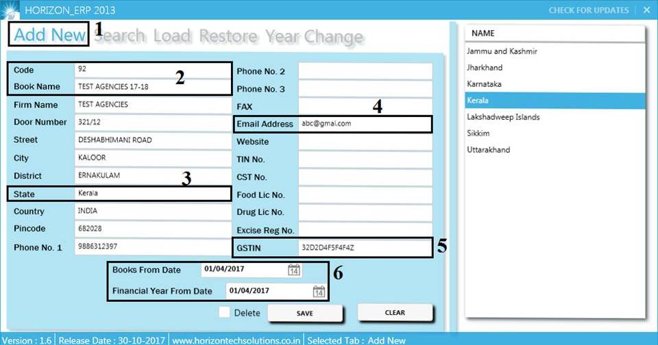 GST billing software-Company Creation window