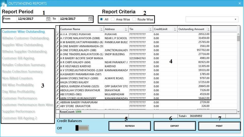 GST billing software-Outstanding Reports Window