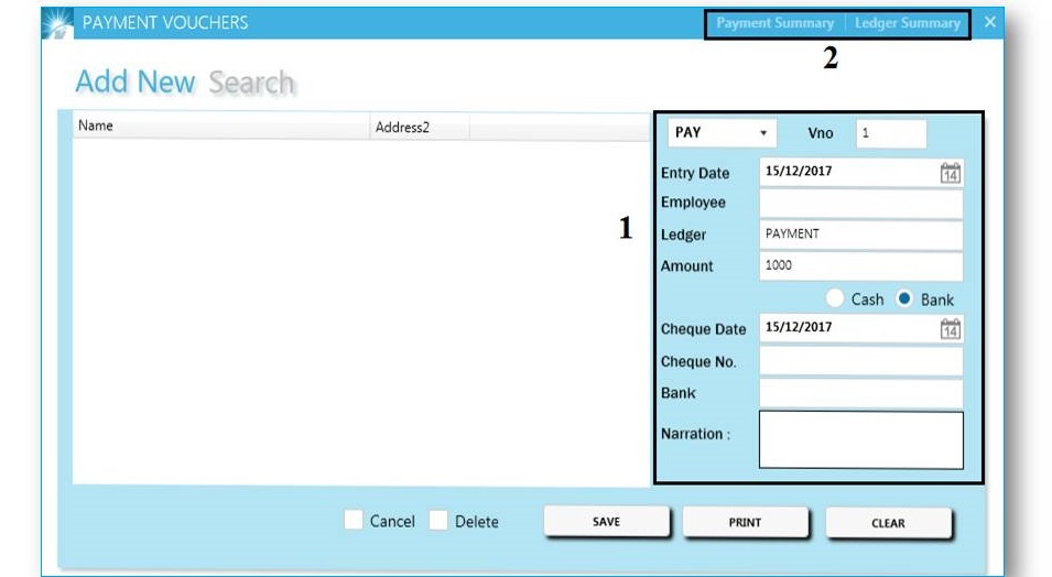 GST billing software-Payment Voucher Creation Window