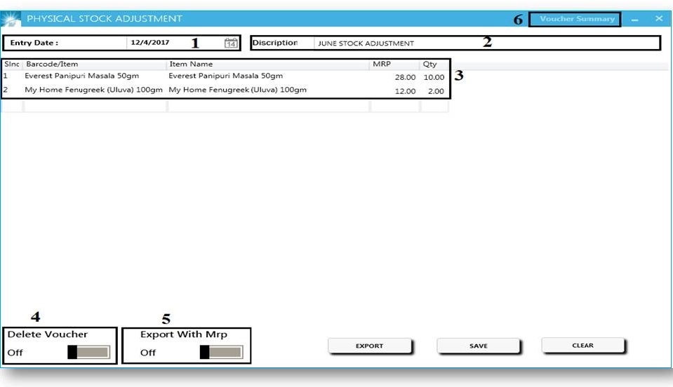 GST billing software-Physical Stock Adjustment Window