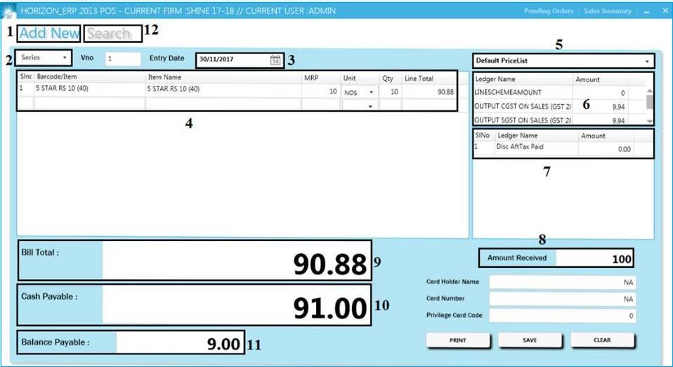 GST billing software-POS Billing Window