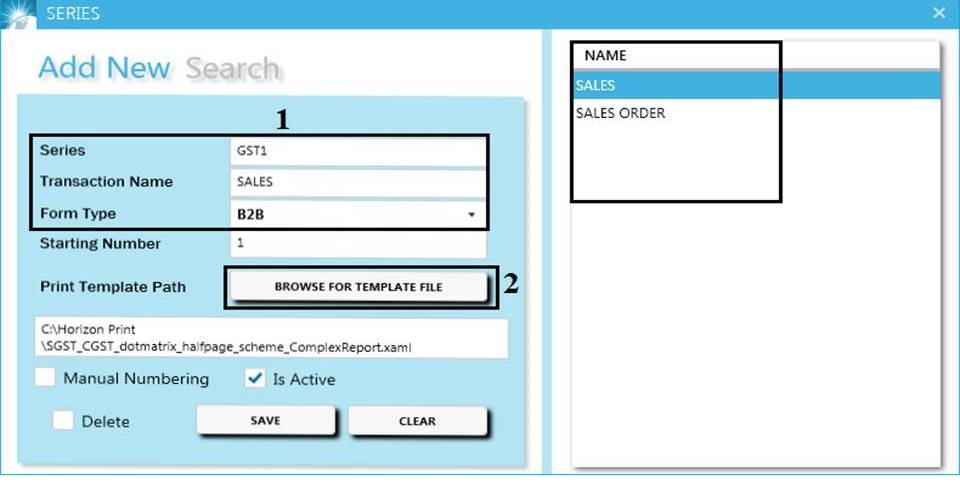 GST billing software-Series Creation Window