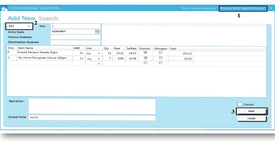 GST billing software-Stock Journal Voucher Creation Window Part 2