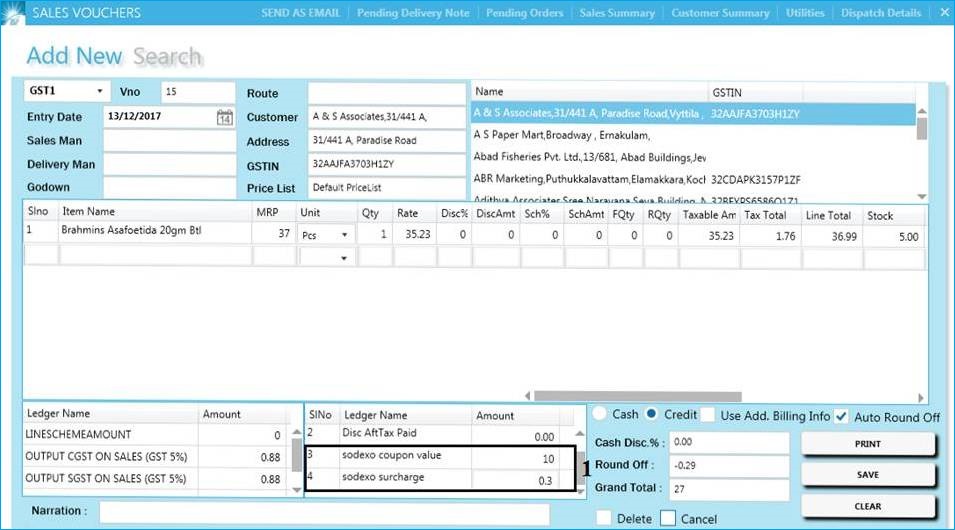 GST billing software-Other Ledgers in Sales Window