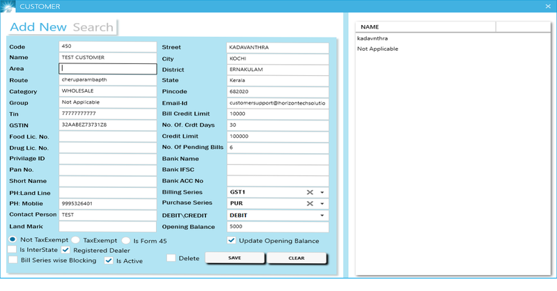GST billing software-Customer Creation
