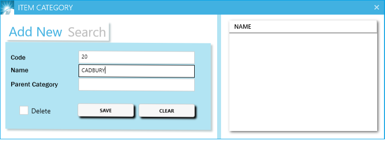 Item category and group creation window