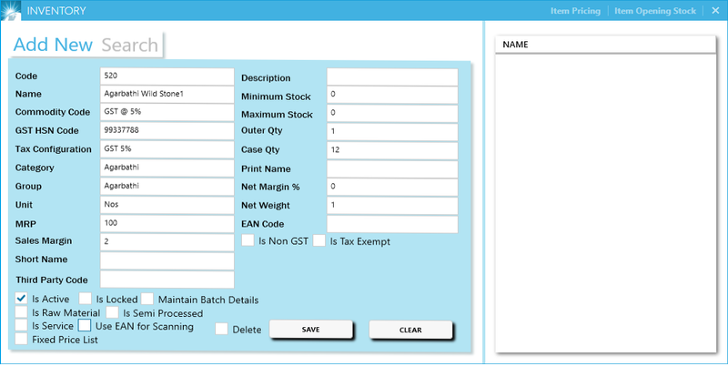 GST billing software-Item Creation