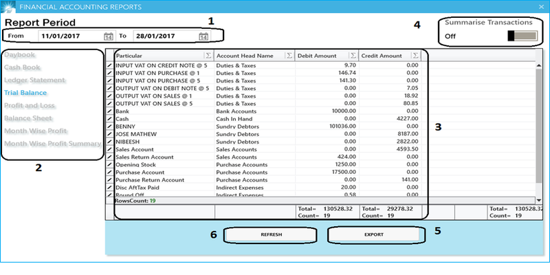 GST billing software-financial accounting reports window