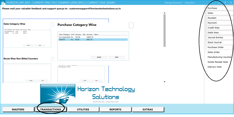 GST billing software-software transactions window
